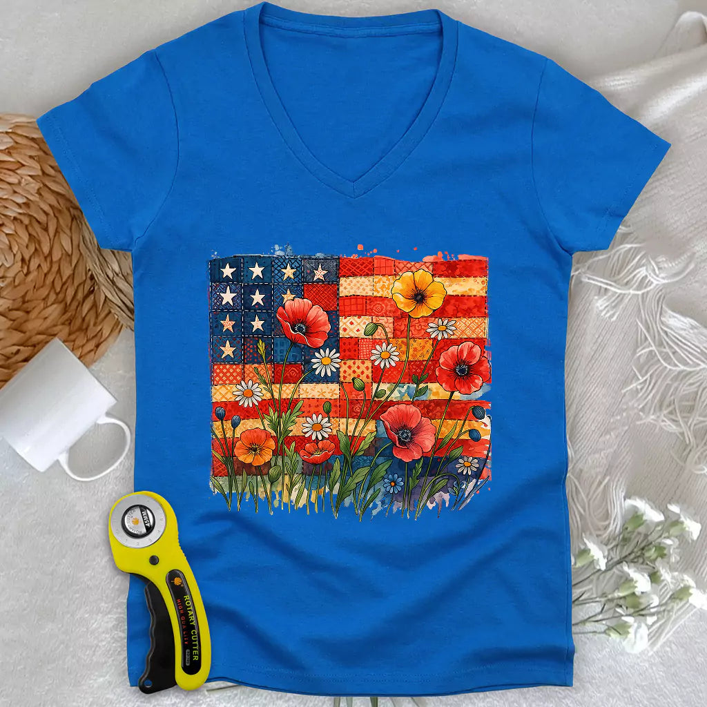 Patchwork Floral Lady V-neck
