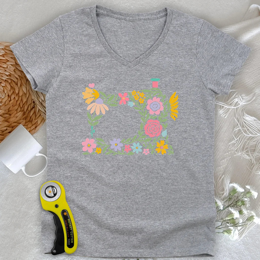 Abtract Flower Machine Lady V-neck