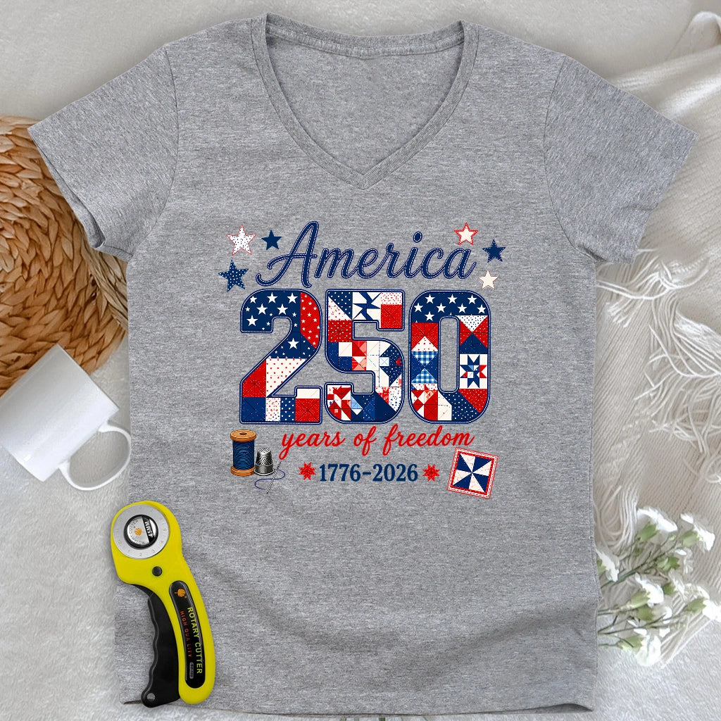 America 250: Pieced With Pride Lady V-neck