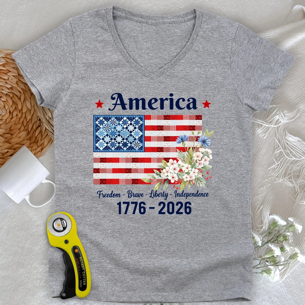American Patchwork Bloom Lady V-neck