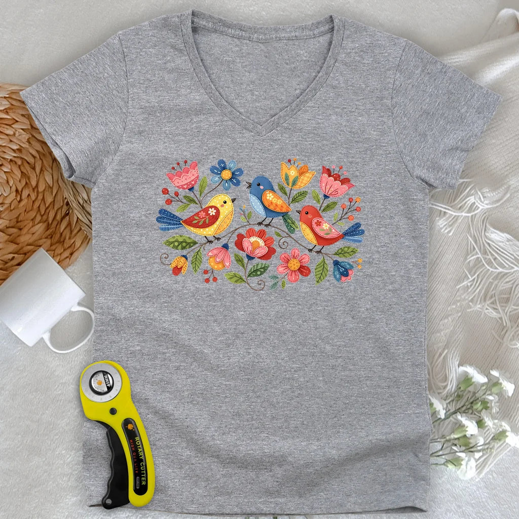 Appliqué Garden Lady V-neck