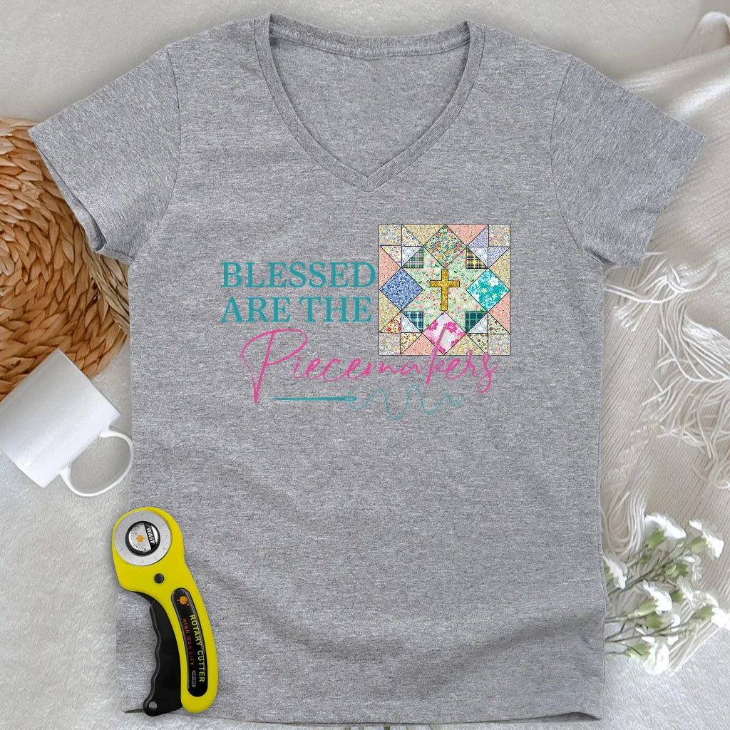 Blessed are the Piecemakers Lady V-neck