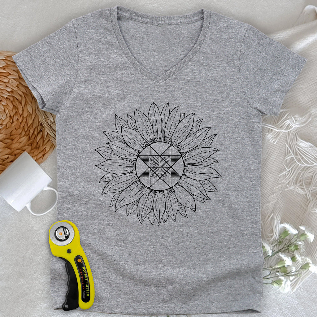 Block Sunflower Lady V-neck