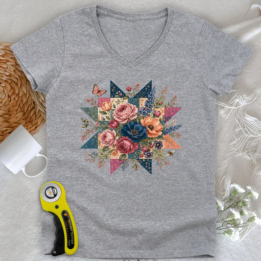 Blooming Patchwork Star Lady V-neck