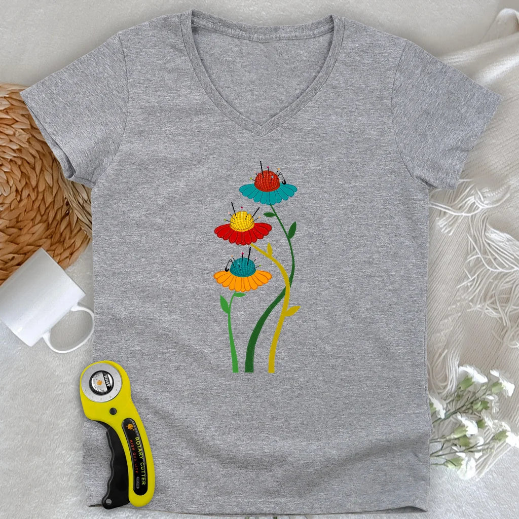 Coussinets Fleuris Col V Femme