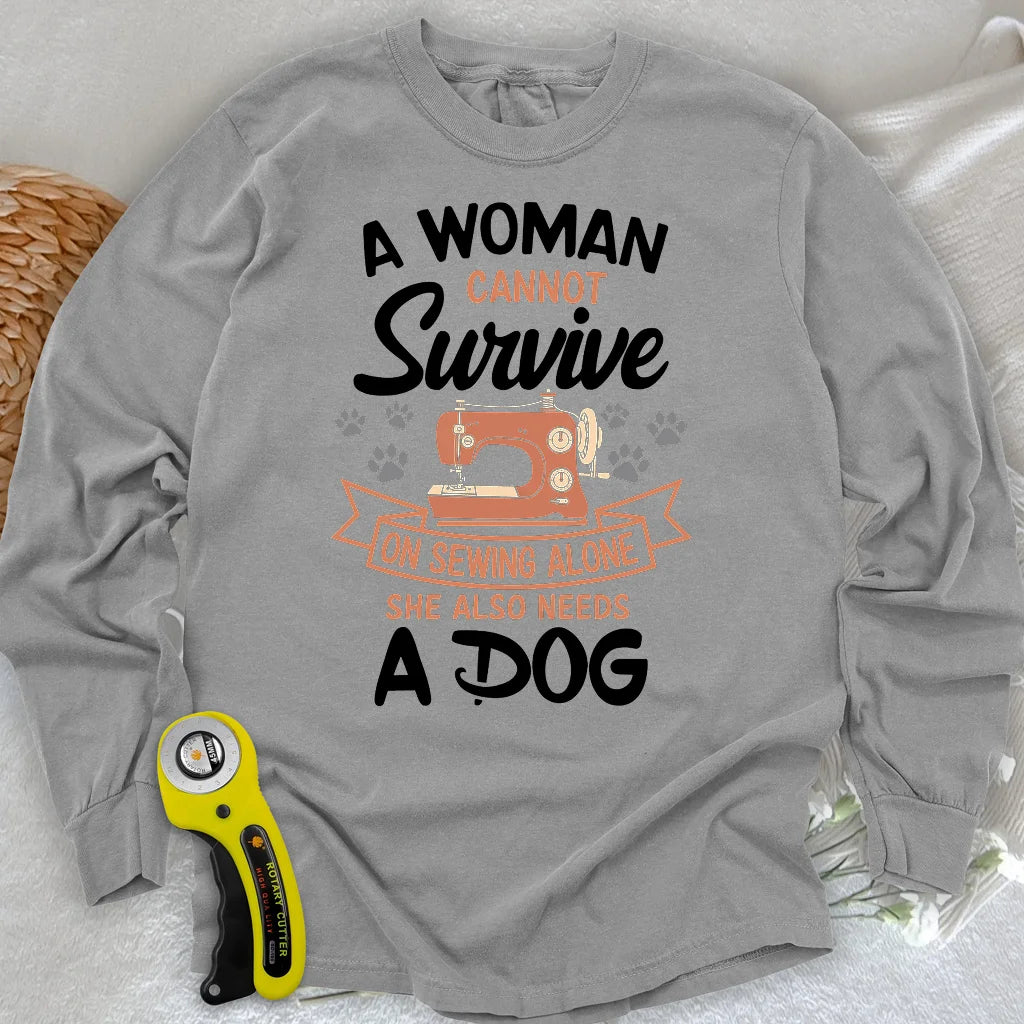 T-shirt à manches longues « Je ne peux pas coudre sans mon chien »