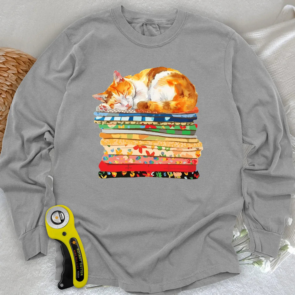 Katzen- und Stoff-Langarm-T-Shirt