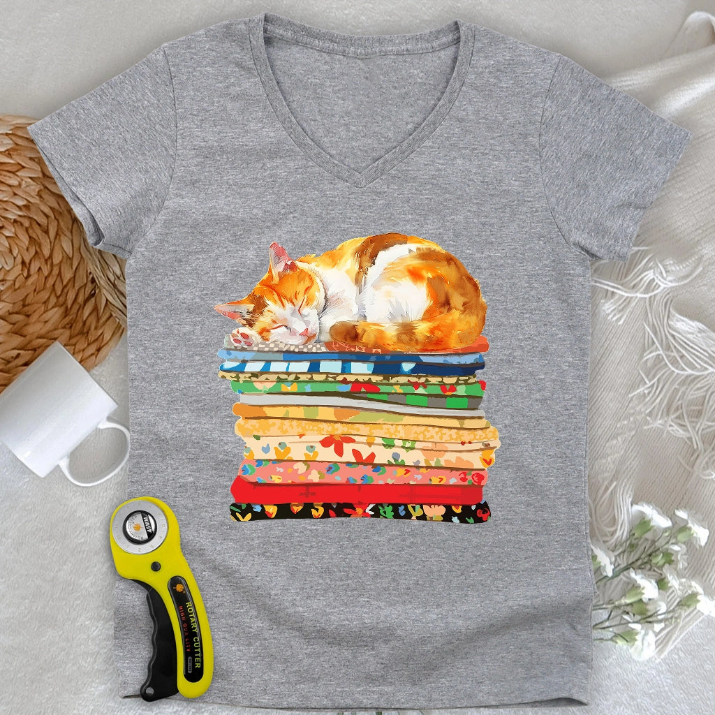 Cat And Fabric V-neck