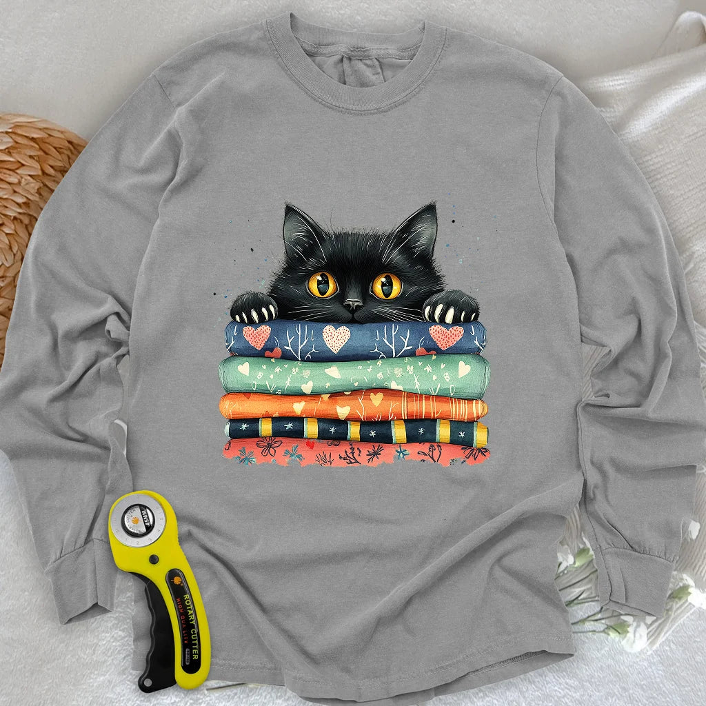 T-shirt manches longues Chat sur tissu