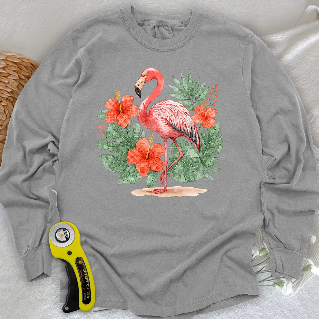 Flamingo & Floral Patchwork Long Sleeve T-shirt