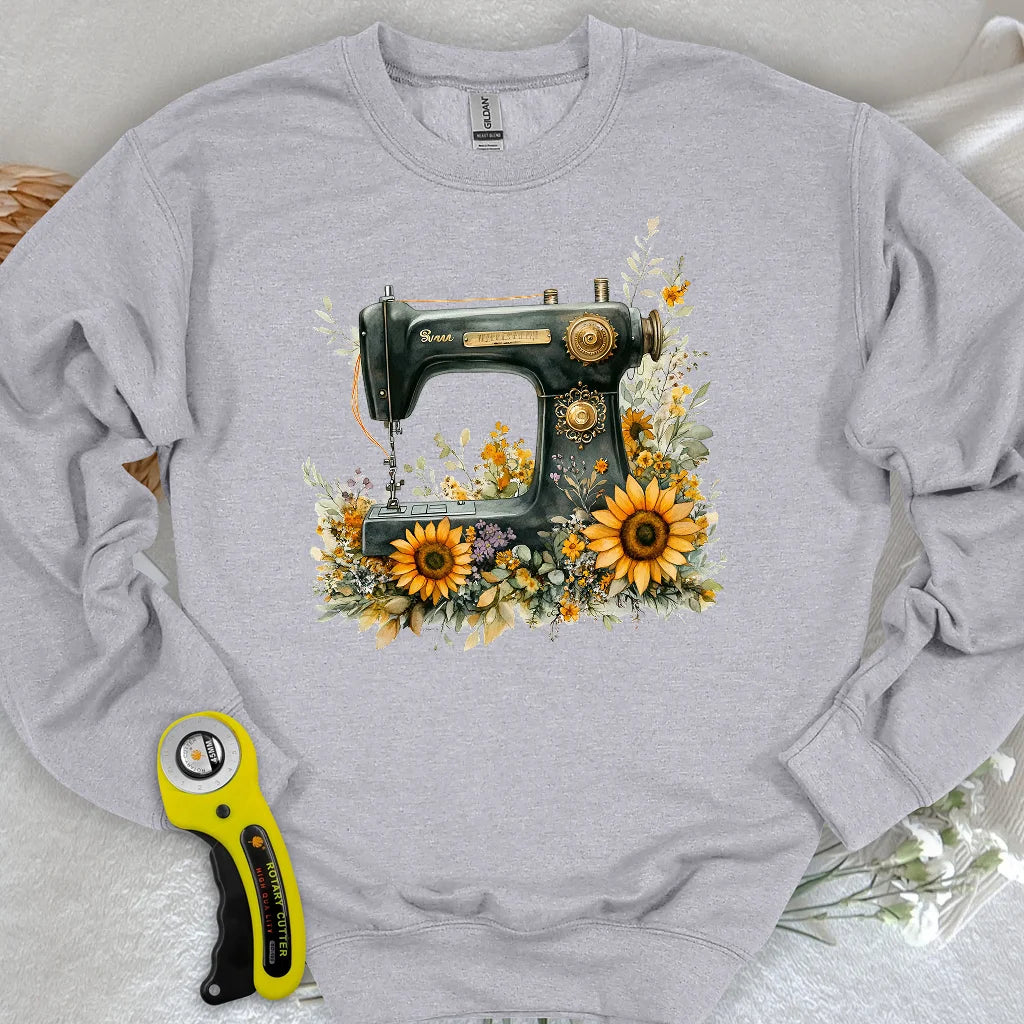 Sweat-shirt machine à coudre fleuri