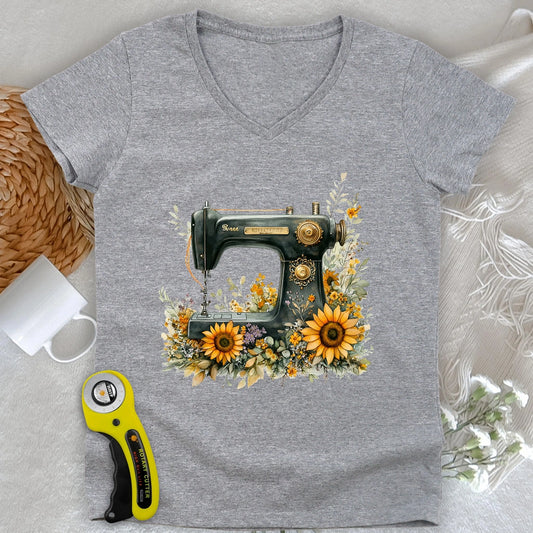 Floral Sewing Machine V-neck