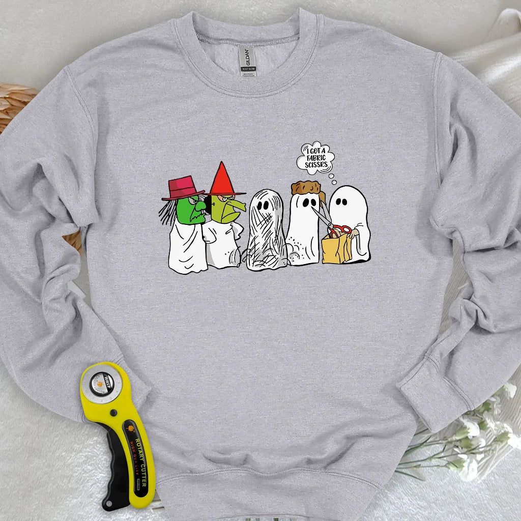 J'ai un pull molletonné ciseaux en tissu.