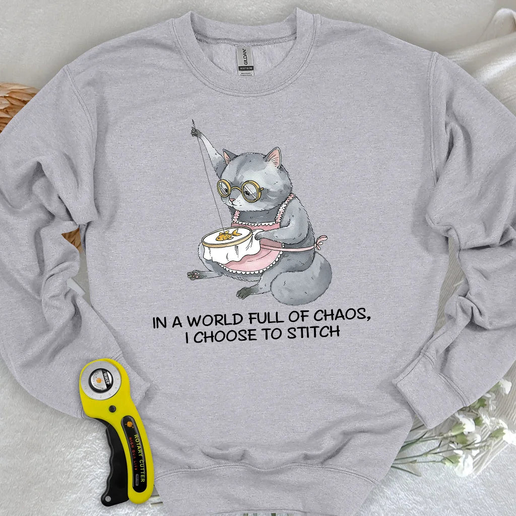 Sweat-shirt de grand-mère couturière chat