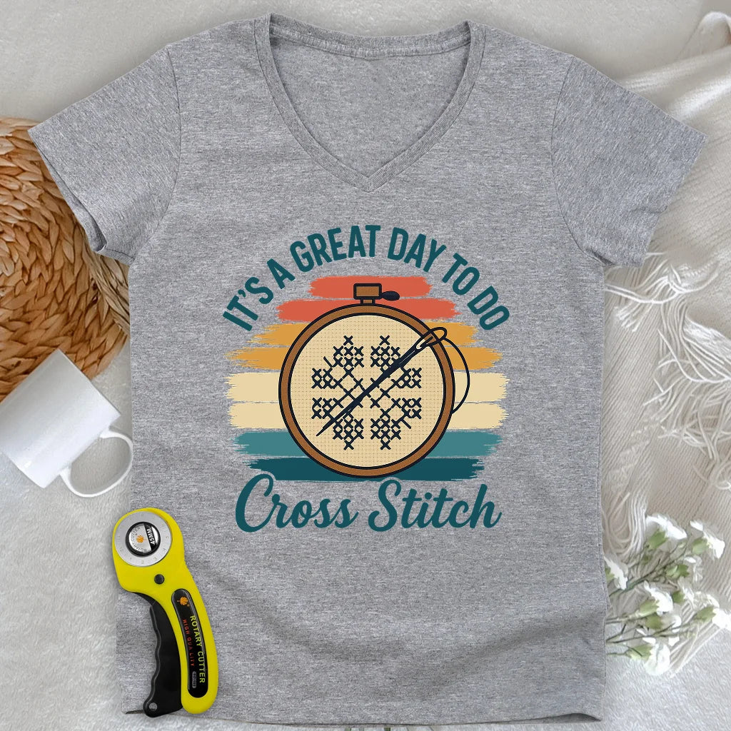 Great Day to Stitch Lady V-neck