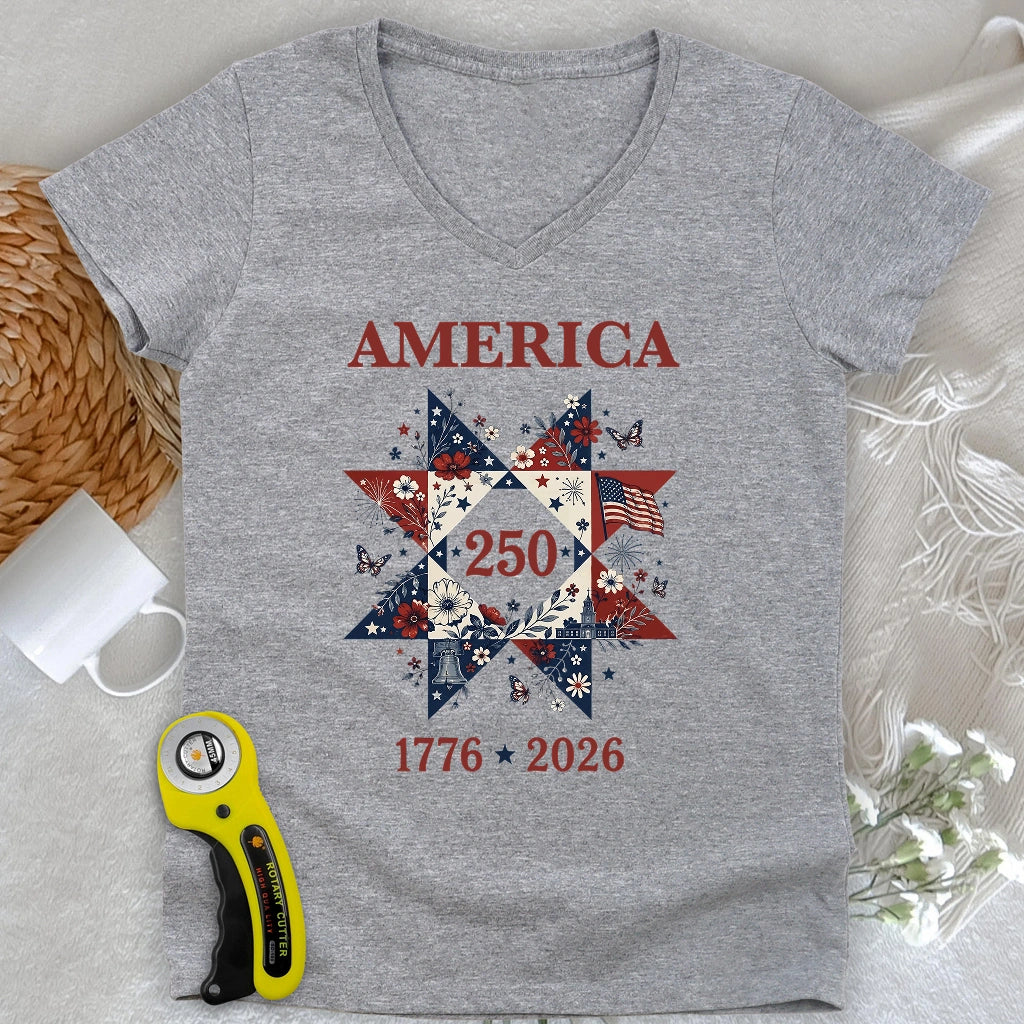 Liberty In Bloom Quilt Lady V-neck