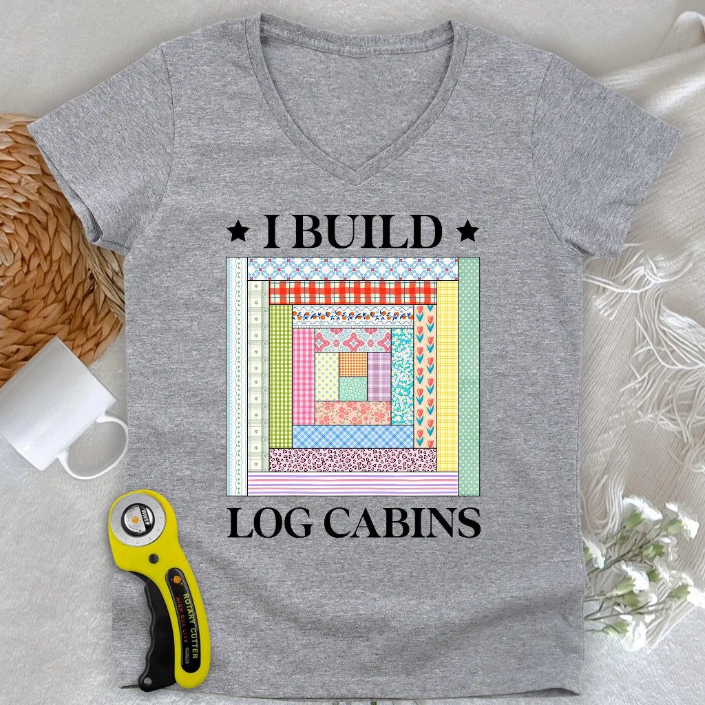 Log Cabin Builder Lady V-neck