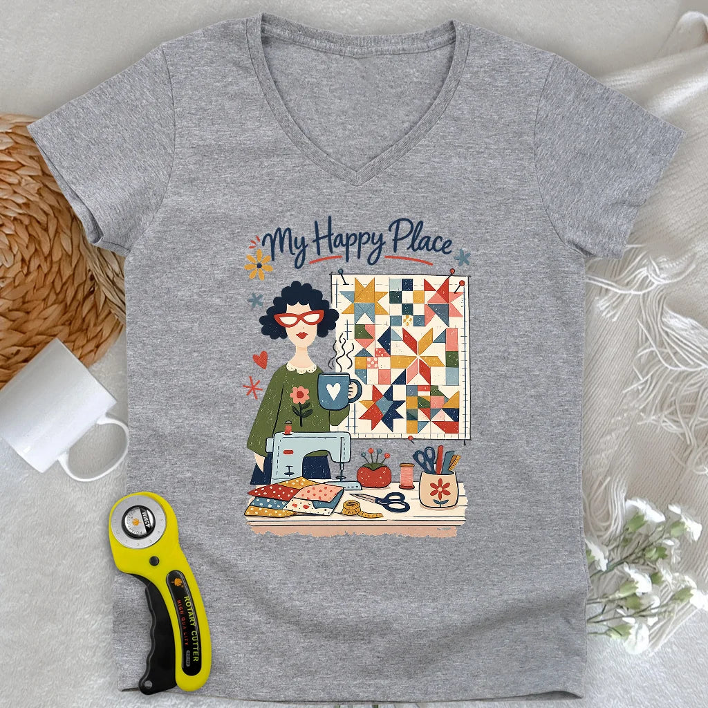 T-shirt col en V femme My Happy Place