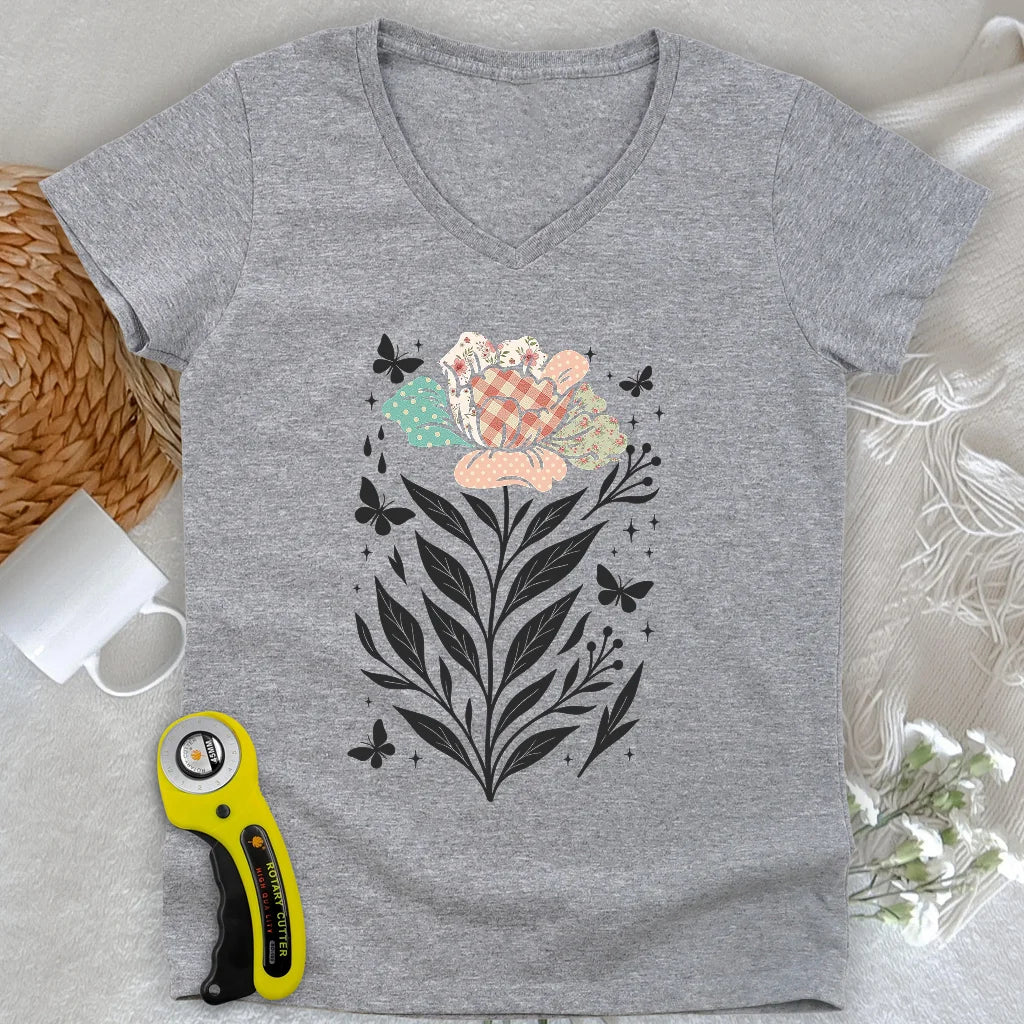 Patchwork Bloom Lady V-neck