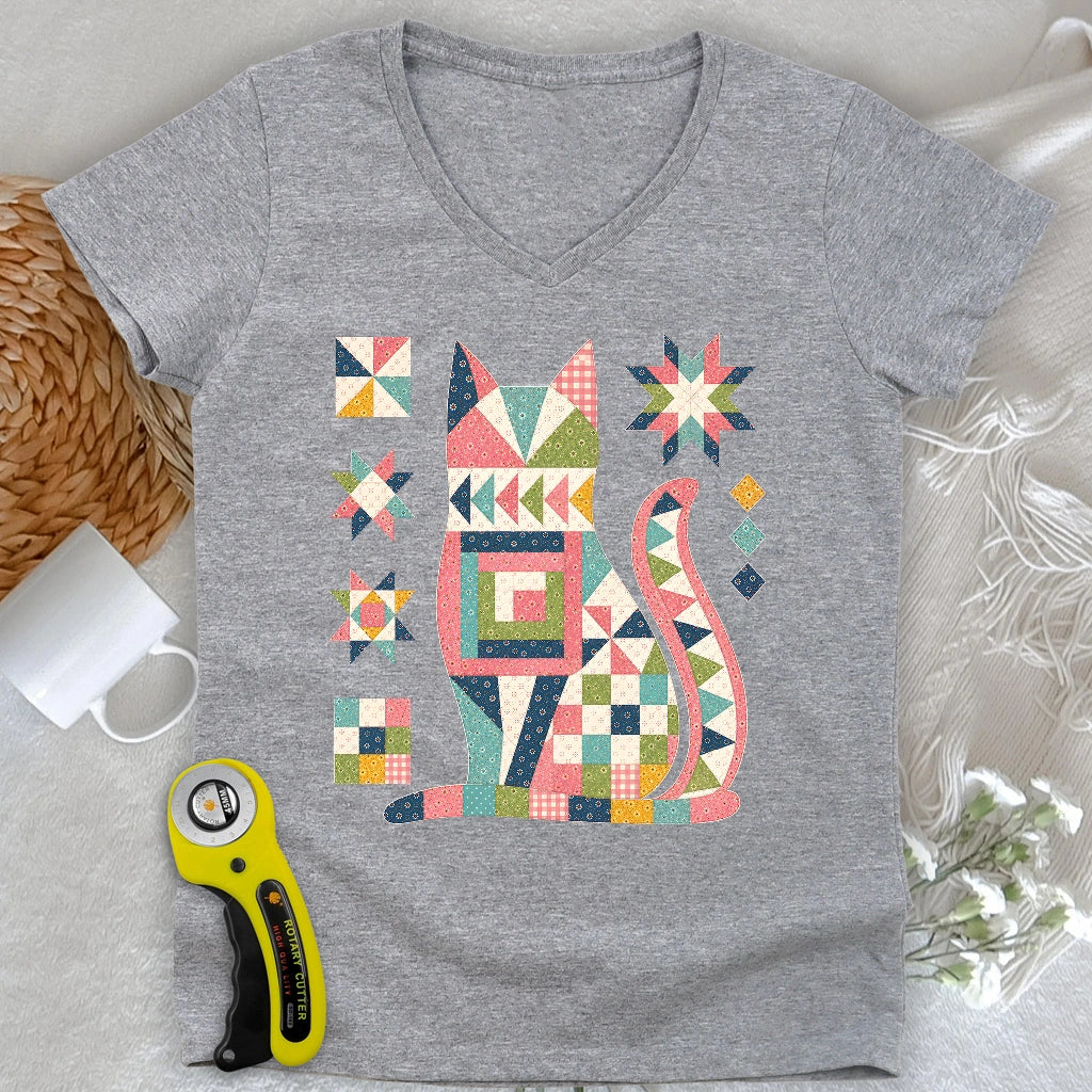 Patchwork Cat Lady V-neck