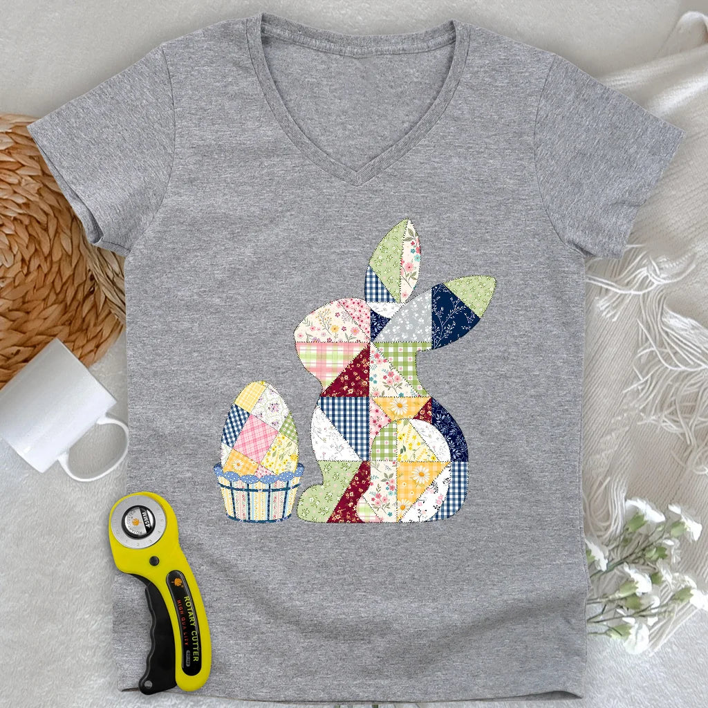 Lapin de Pâques en patchwork pour femme Col en V