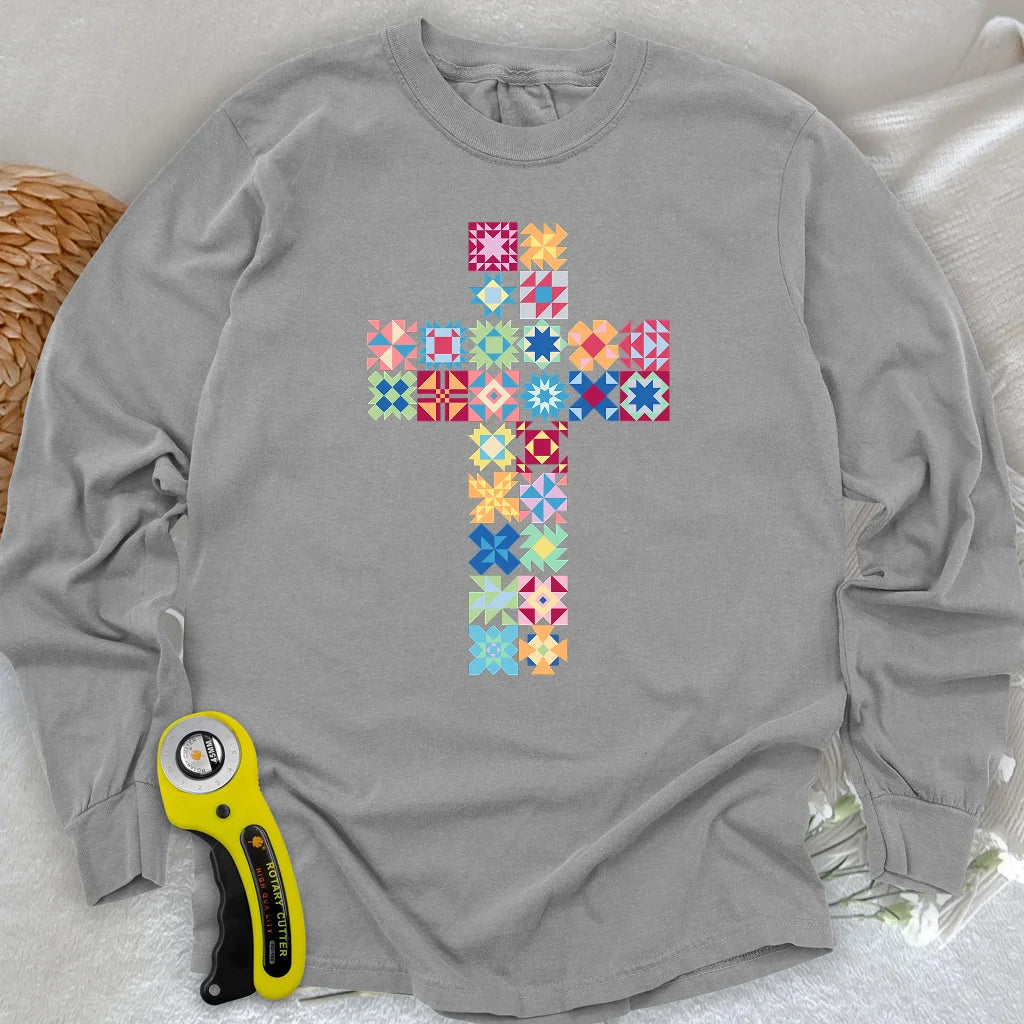 Patchwork Faith Cross Long Sleeve T-shirt