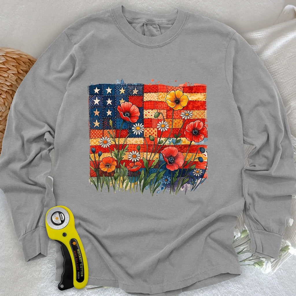 T-shirt à manches longues motif floral patchwork