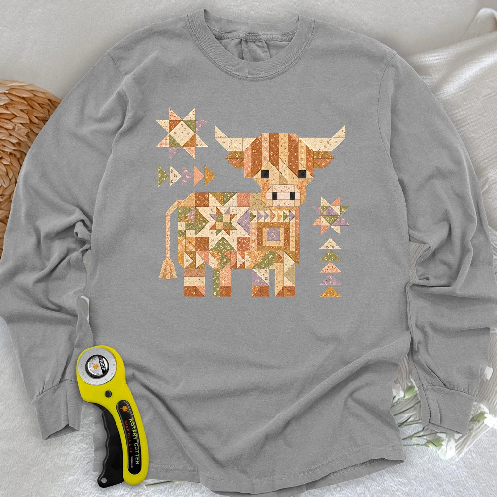 Patchwork Highland Cow Long Sleeve T-shirt