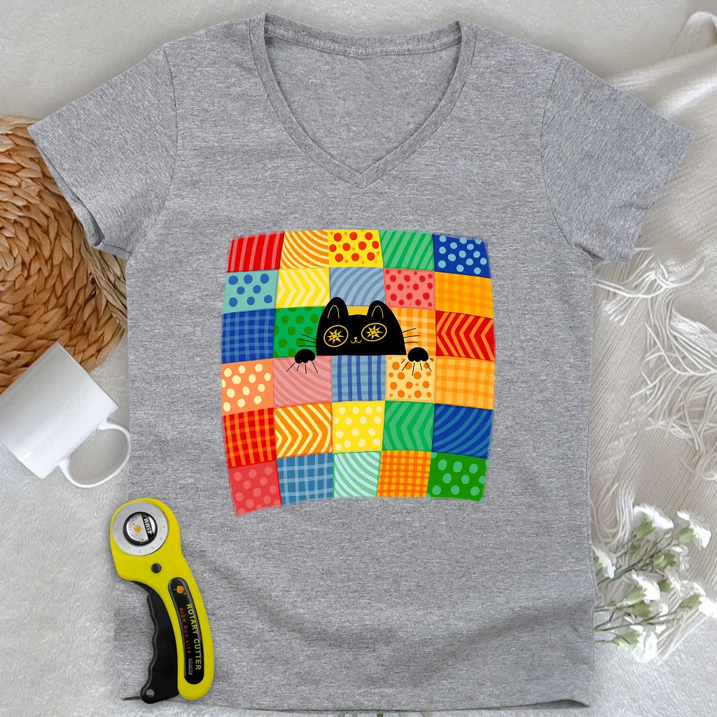 Patchwork Kitty Lady V-neck