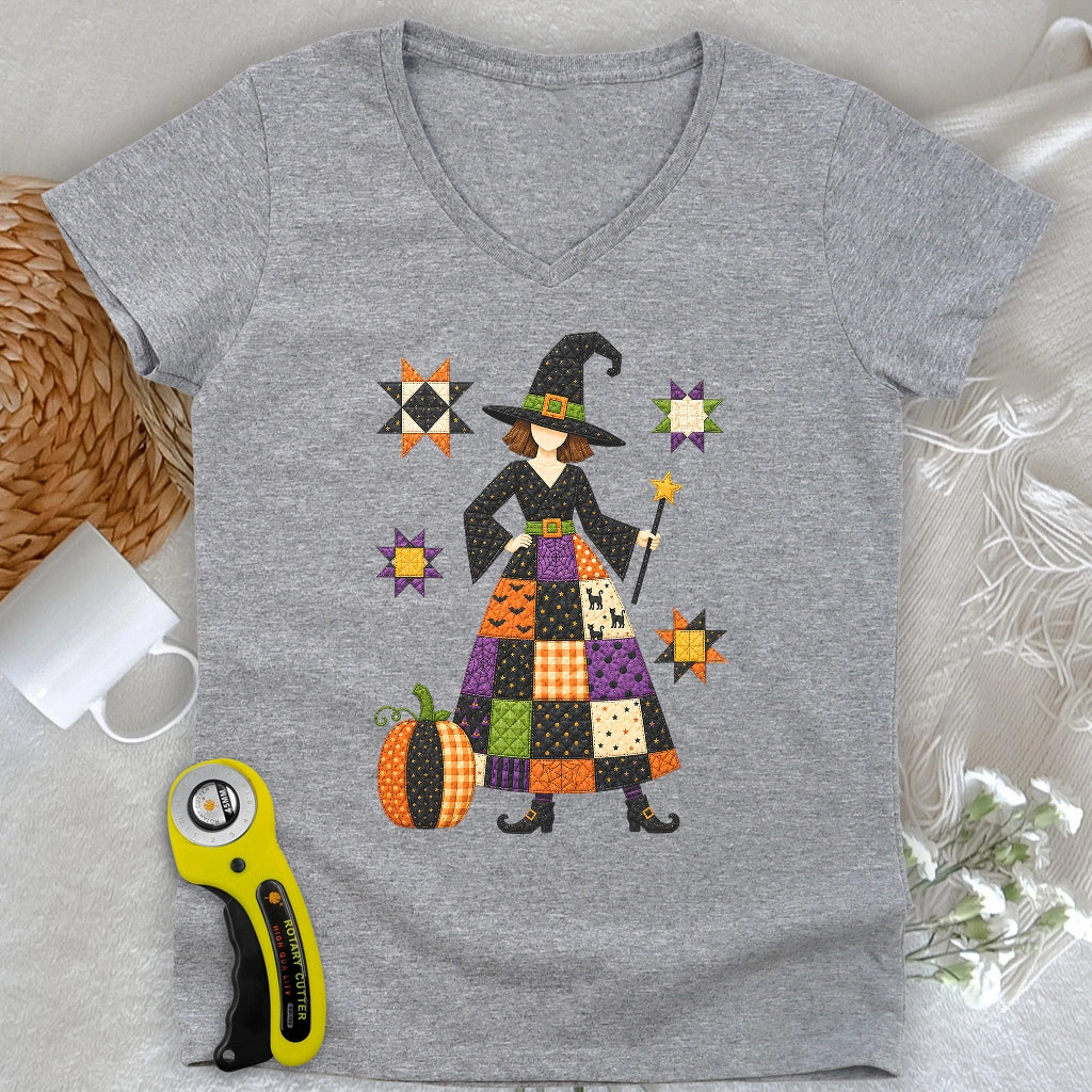 Patchwork Quilt Witch Lady V-neck