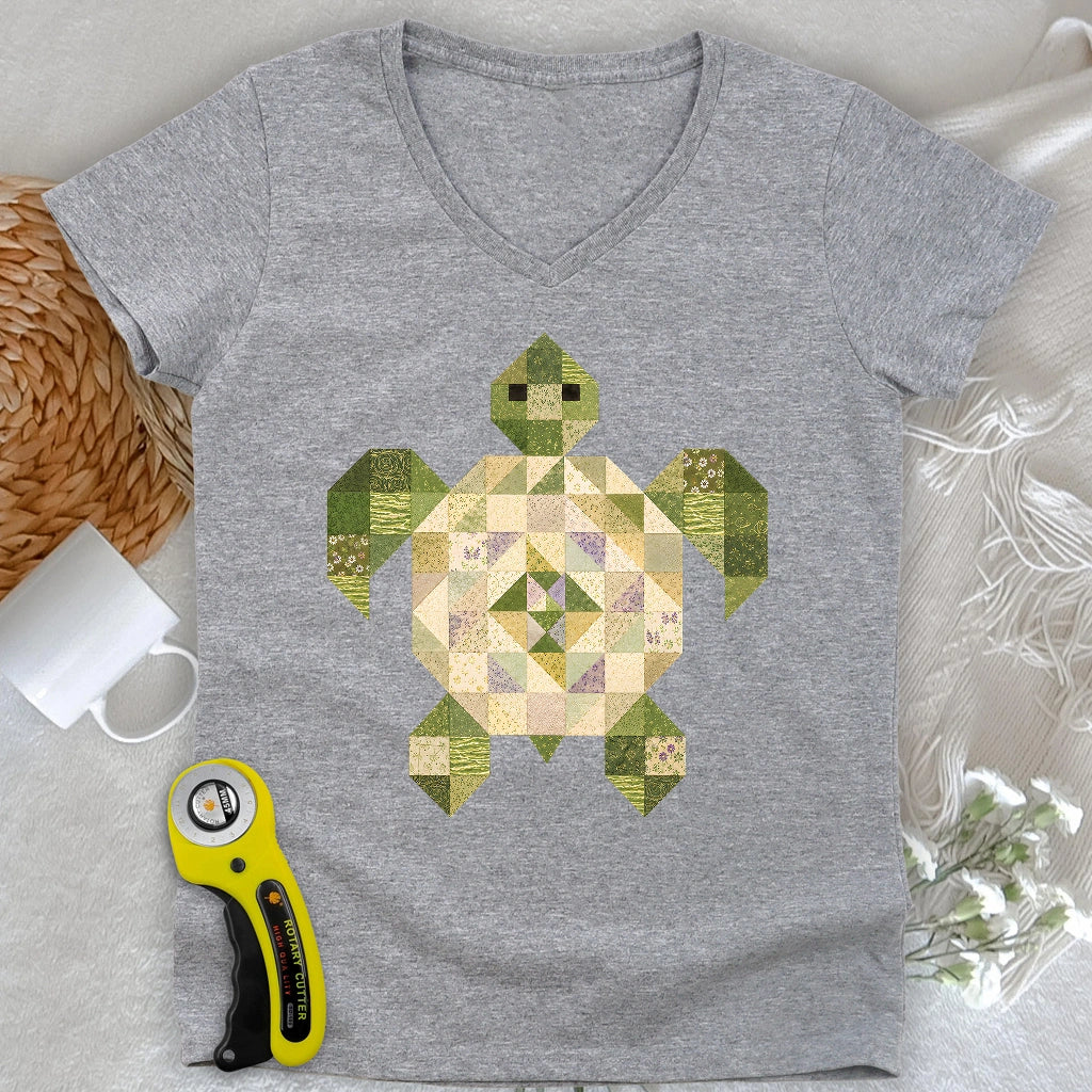 Patchwork Turtle Lady V-neck