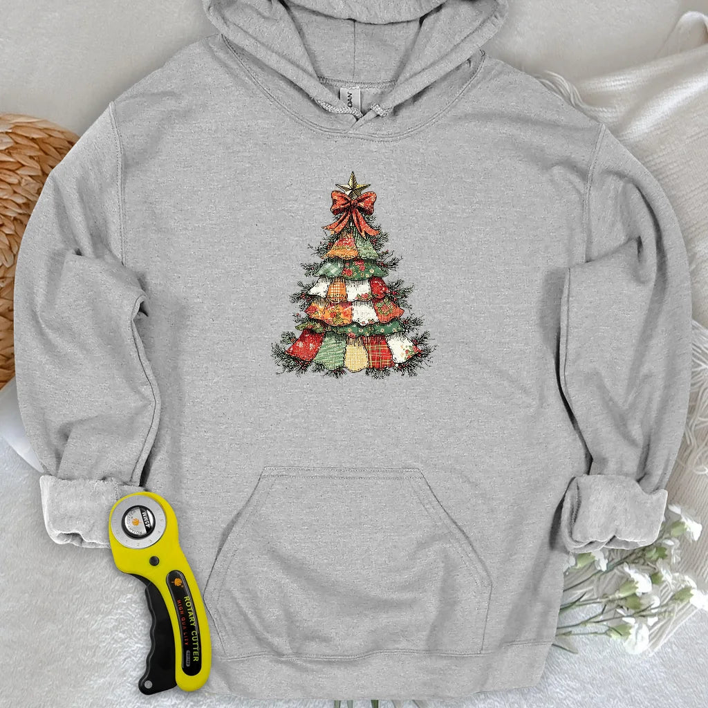 Sweat à capuche Sapin de Noël effet patchwork