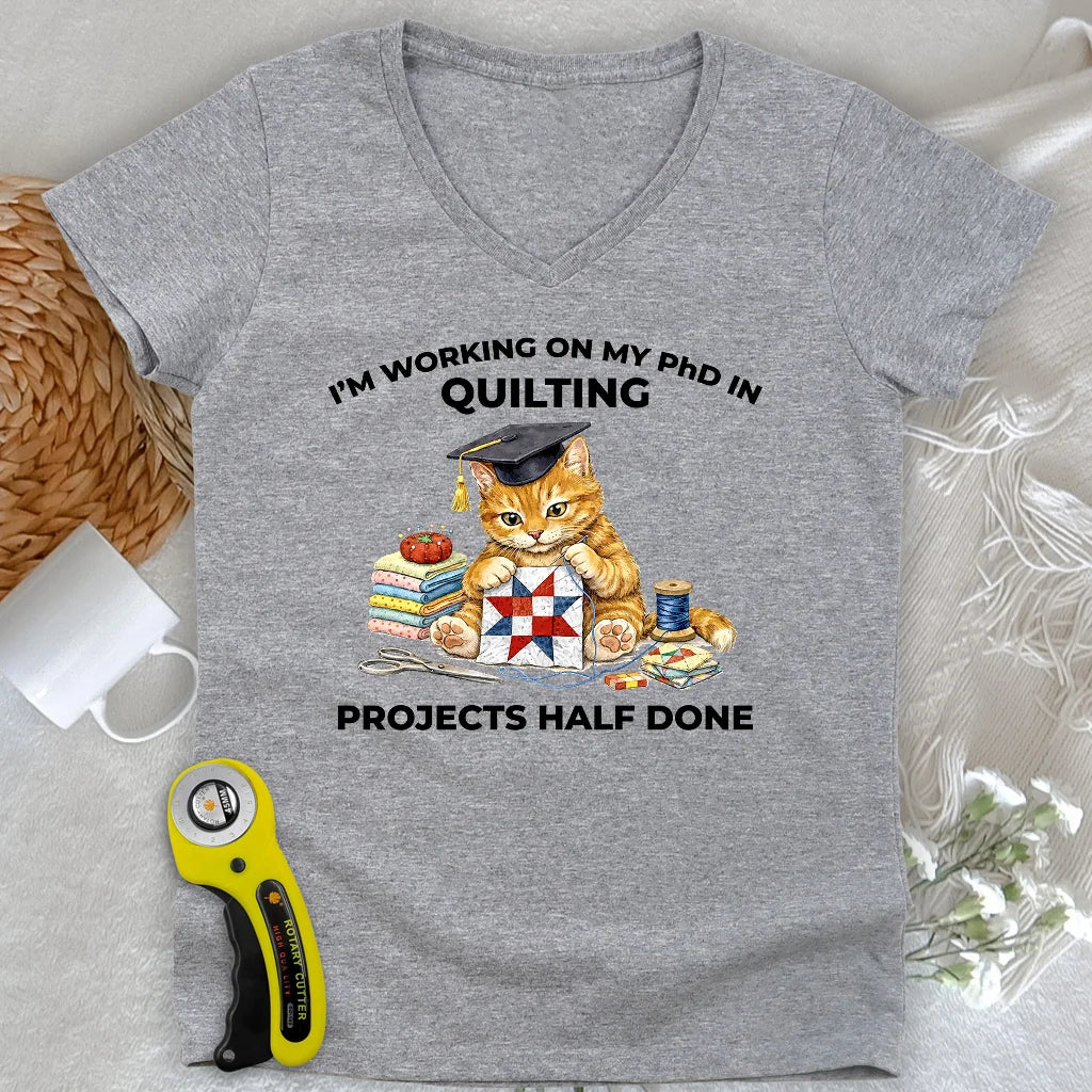 T-shirt Col V Femme PhD en matelassage