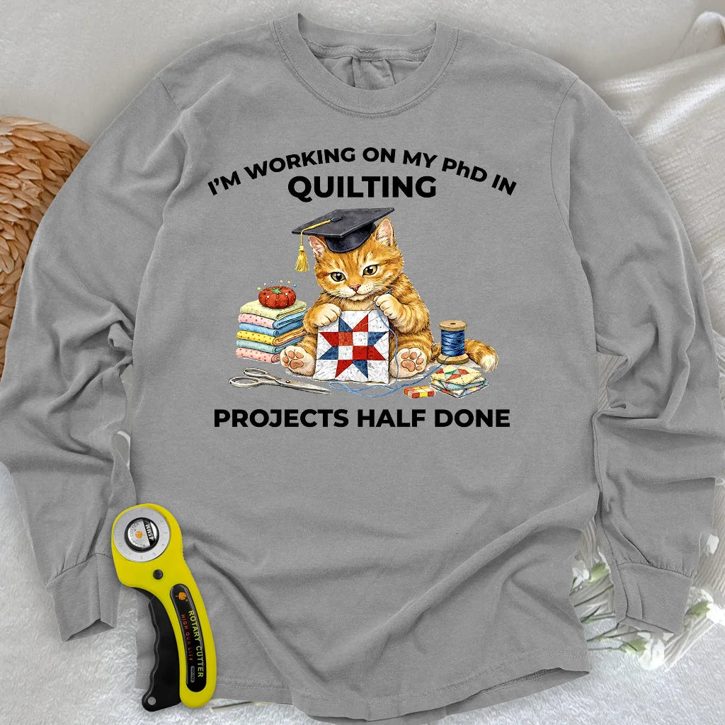 PhD in Quilting Langarm-T-Shirt