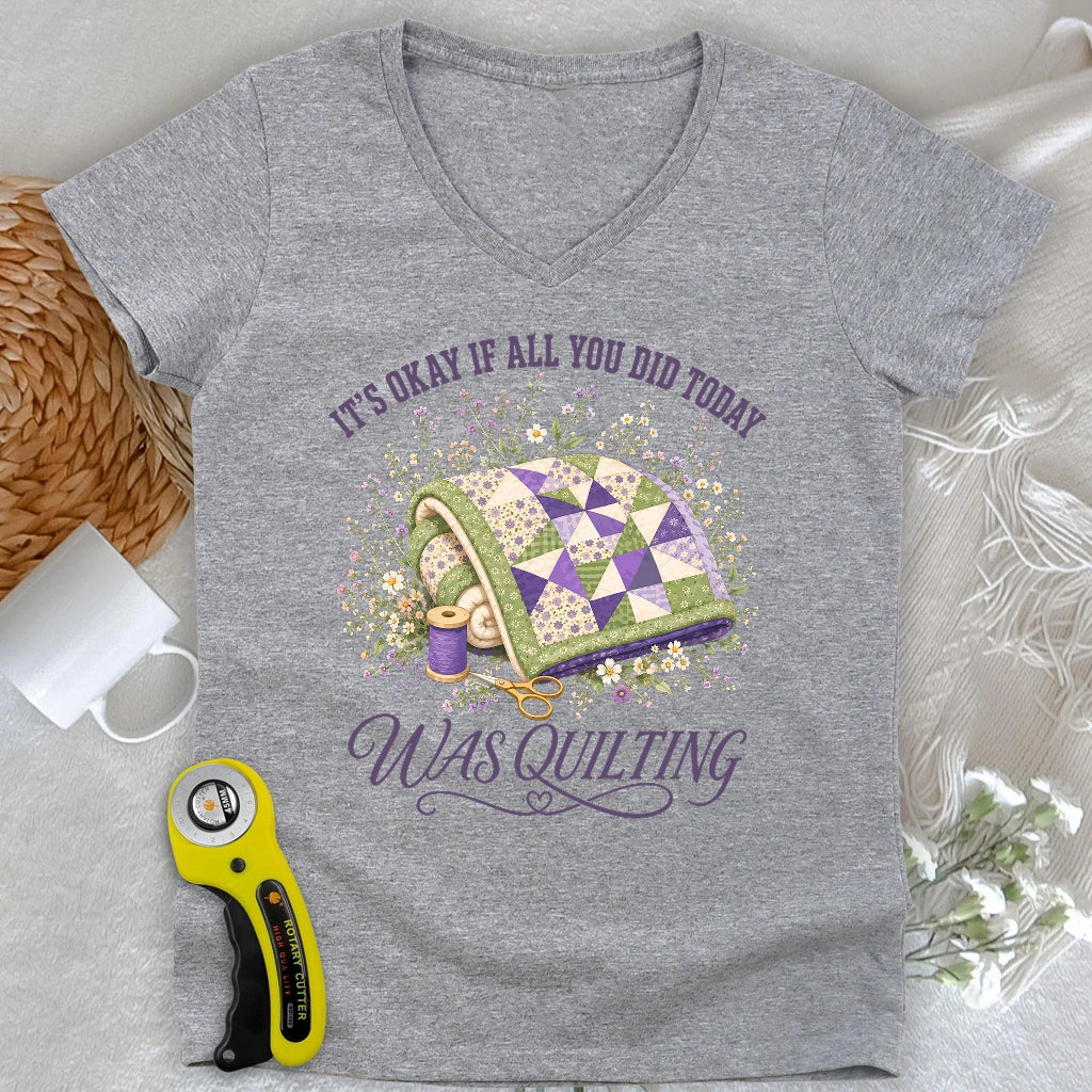 Quilt All Day Lady V-neck