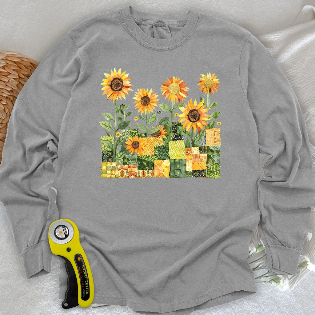 Quilted Sunflower Field Long Sleeve T-shirt