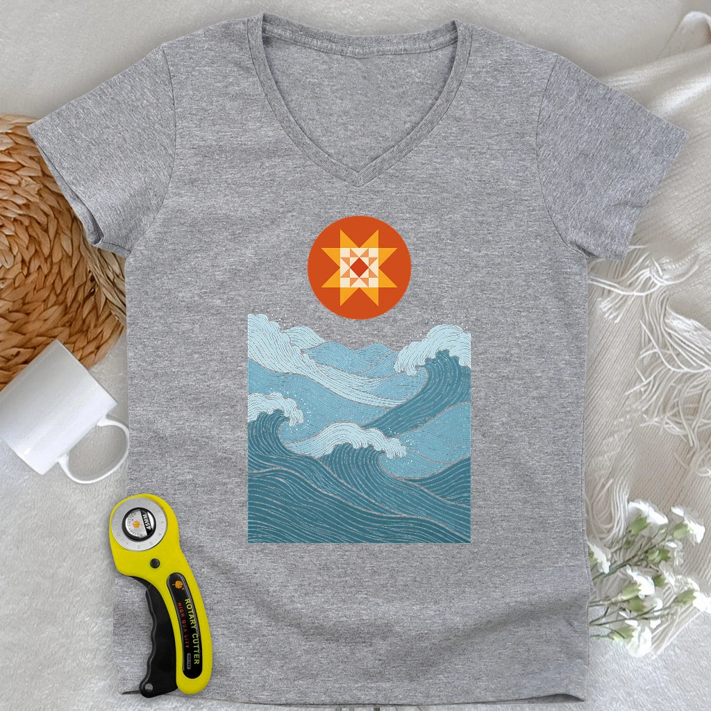 Quilted Sunset Ocean Lady V-neck