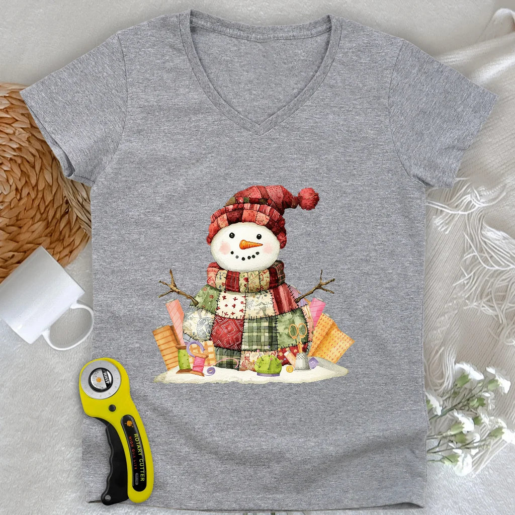 Quilting Snowman Lady V-neck