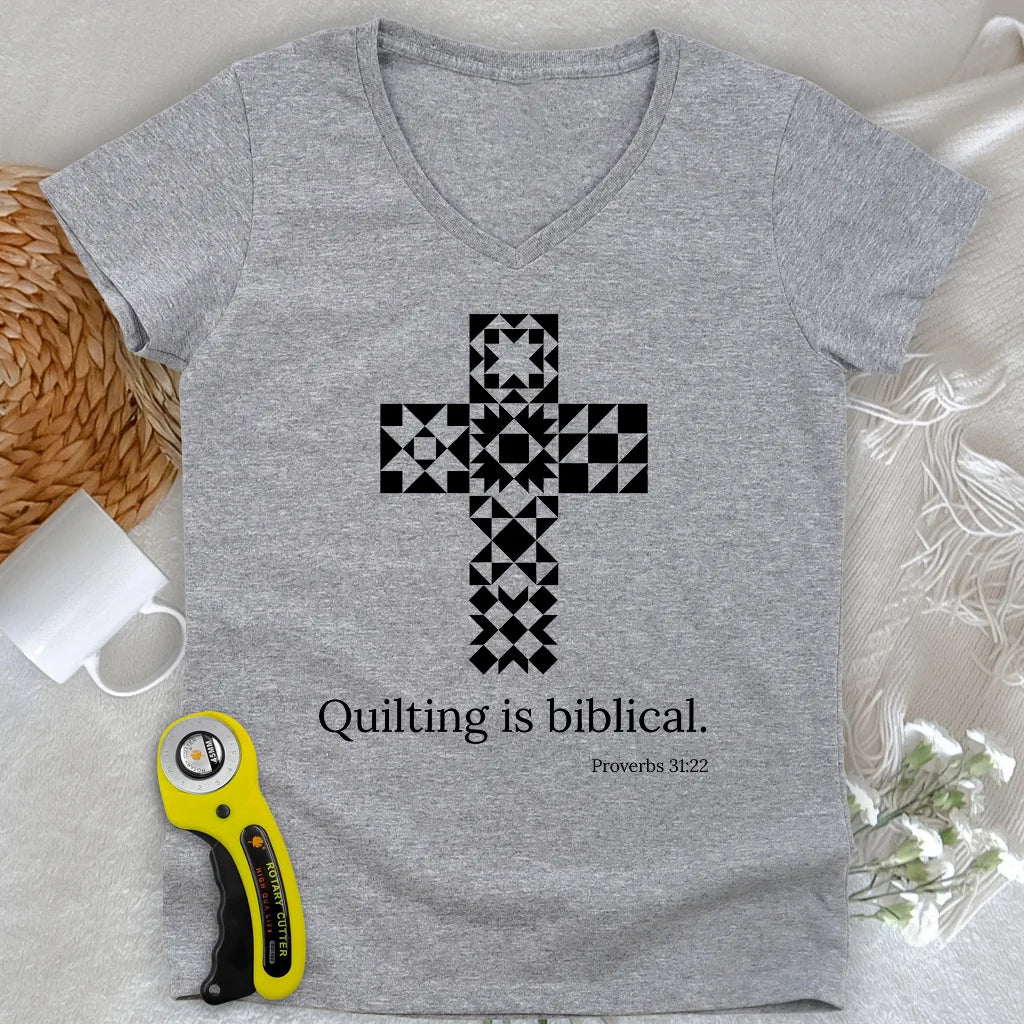 Quilting is biblical Lady V-neck