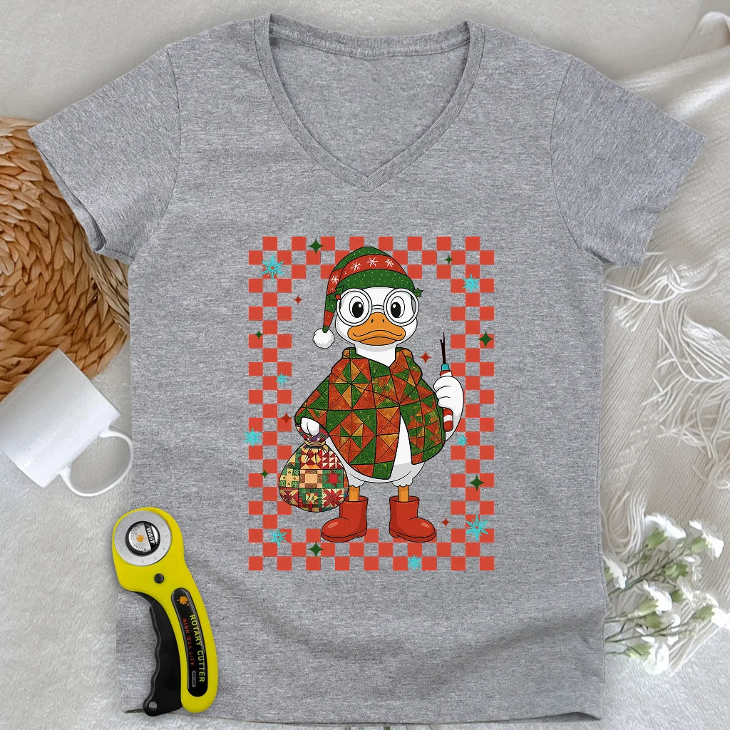 Quilty Christmas Duck Lady V-neck