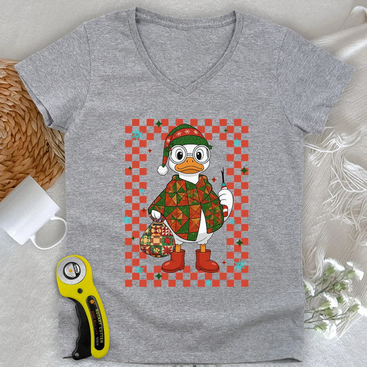 Quilty Christmas Duck Lady V-neck