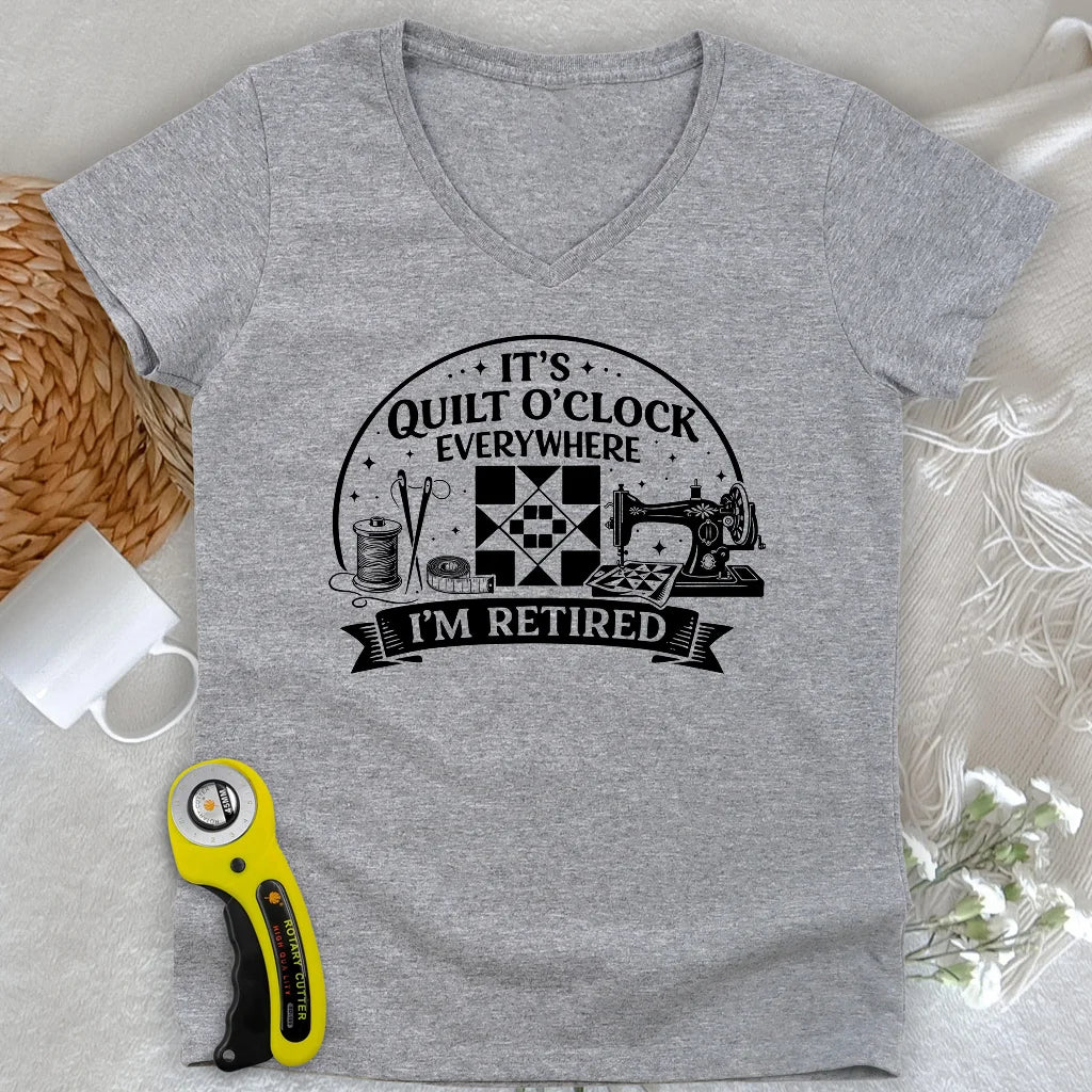 Retired Quilter Lady V-neck