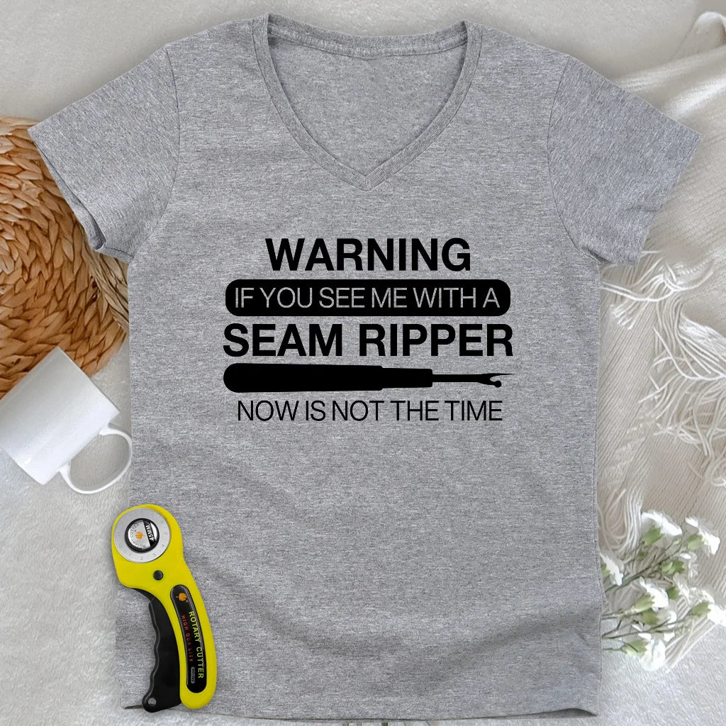 Seam Ripper Warning Lady V-neck