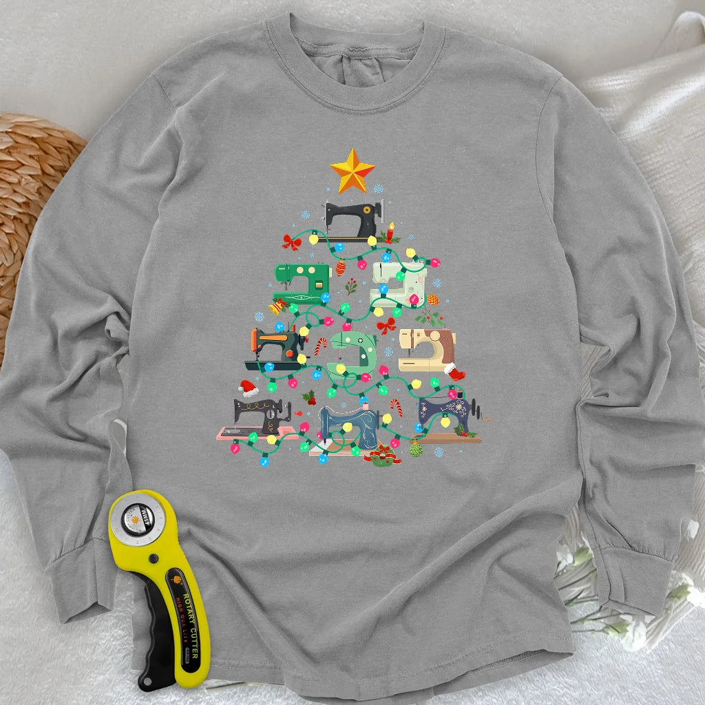 T-shirt à manches longues motif sapin de Noël cousu