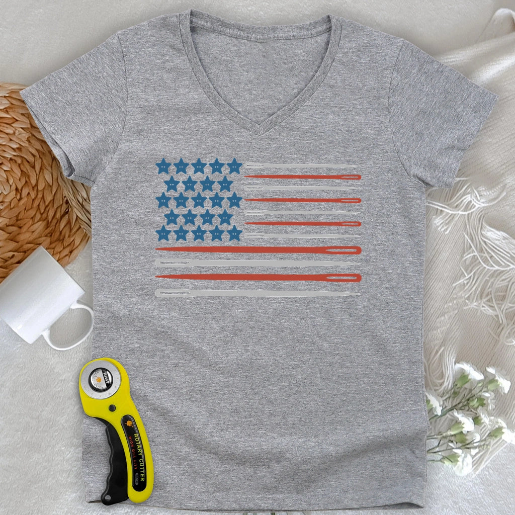Sewing Flag Lady V-neck