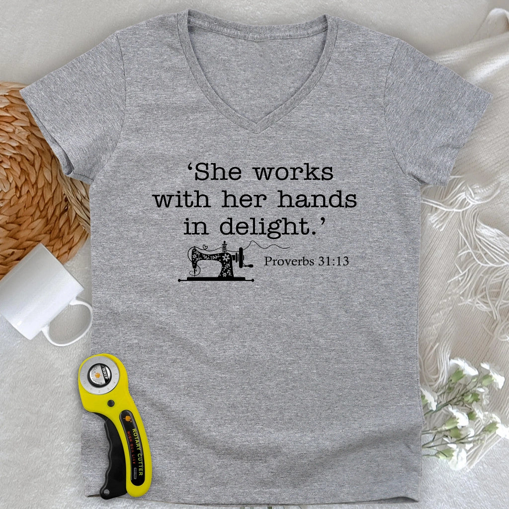 Sewing In Bible Lady V-neck