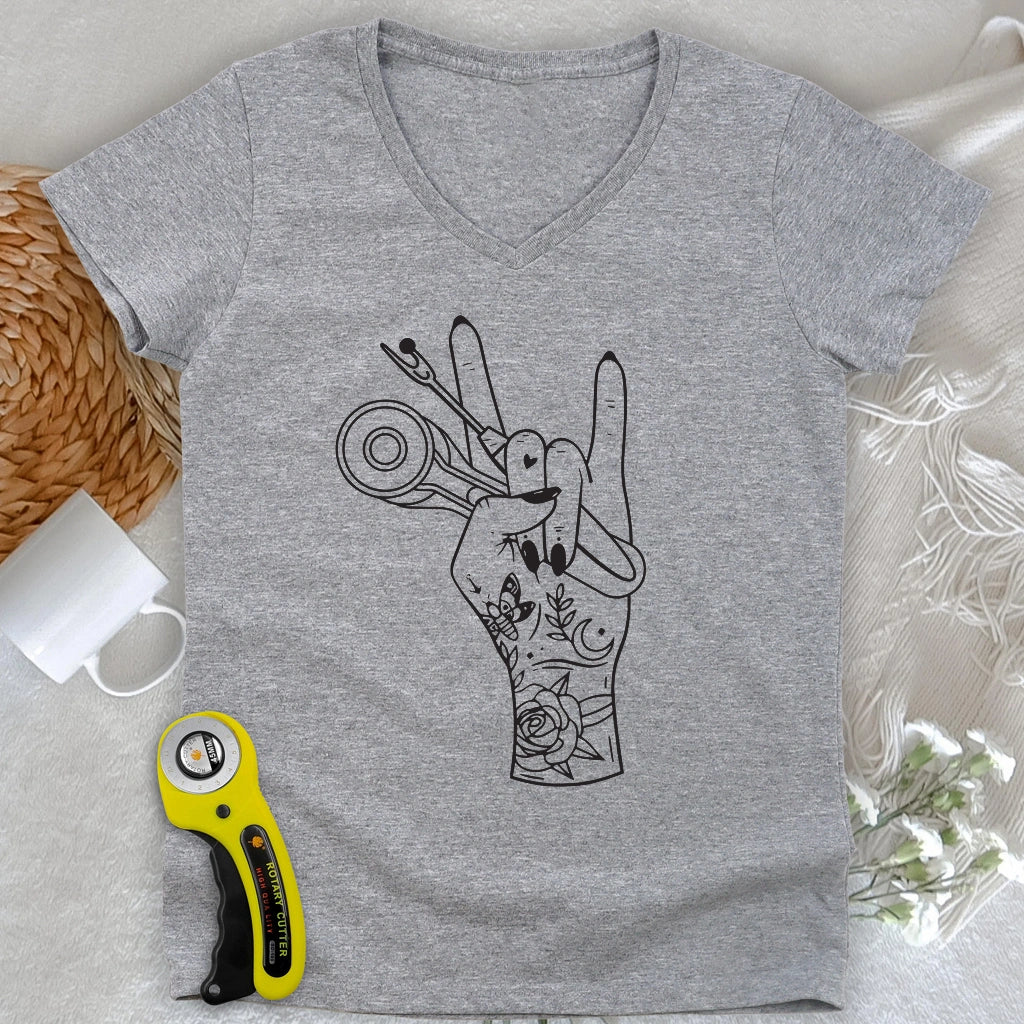 Sewing Rock Lady V-neck