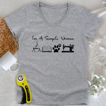 Sewing Woman Lady V-neck
