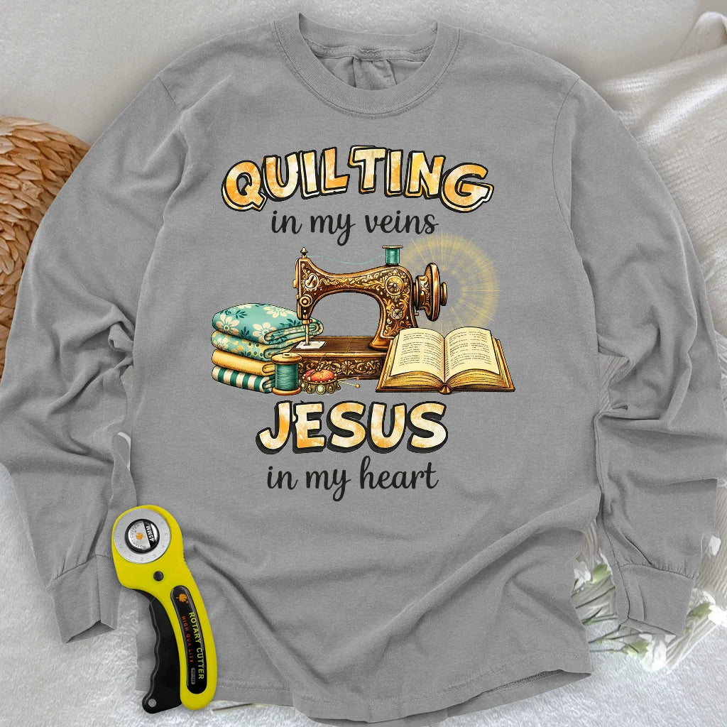 Genäht mit Jesus Langarm-T-Shirt