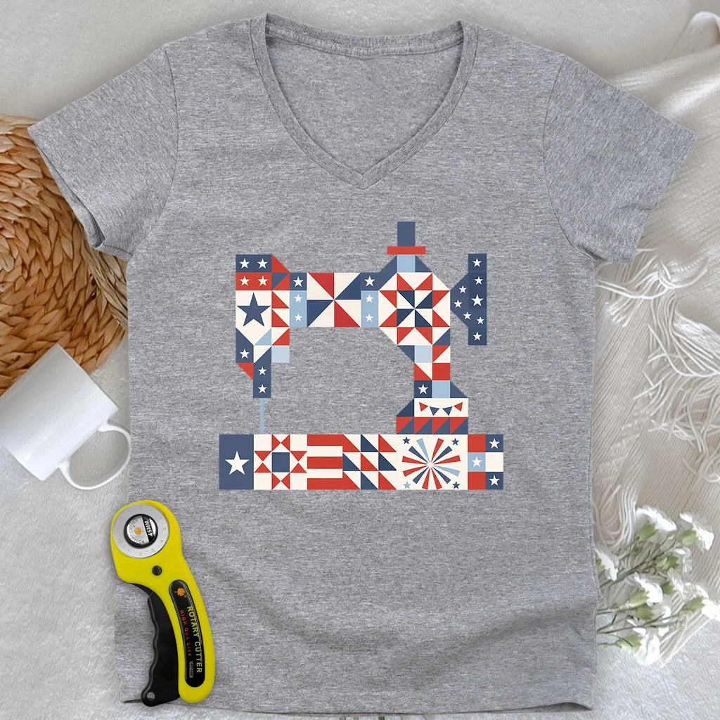 Stars & Stitches Sewing Lady V-neck
